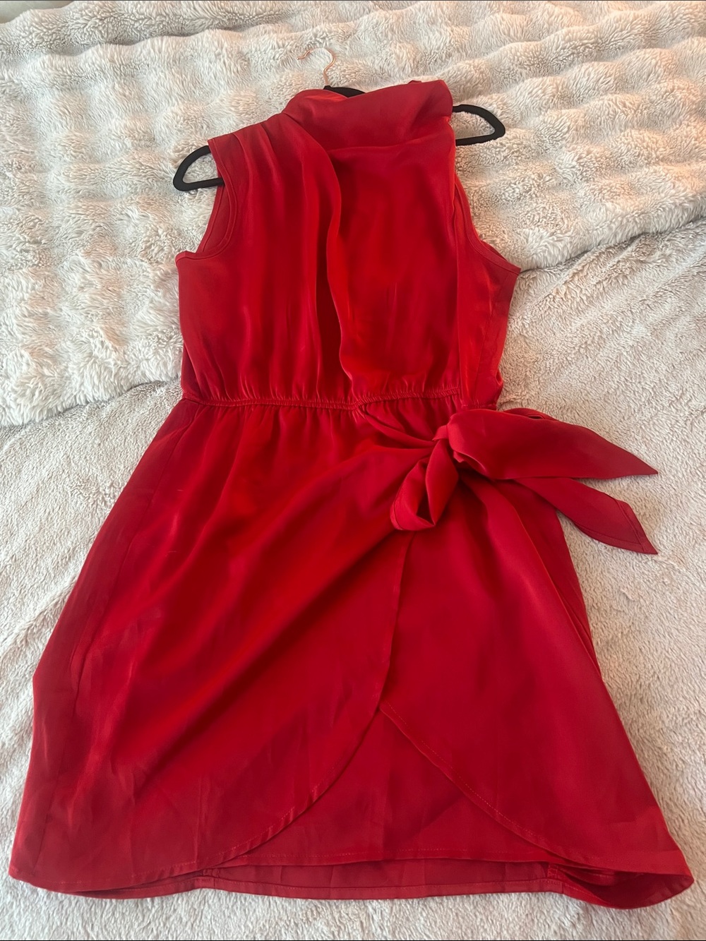 Women’s Red Sleeveless Wrap Dress with Side Tie
